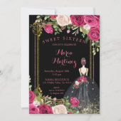 Invitation Fleurs roses et Arrière - plan noir 16e anniversai (Devant)