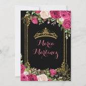 Invitation Fleurs roses et Arrière - plan noir 16e anniversai (Dos)