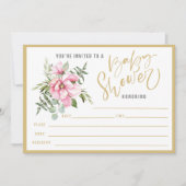 Invitation Fleurs roses et Baby shower de verdure (Devant)