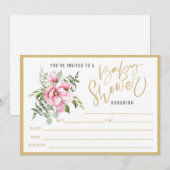 Invitation Fleurs roses et Baby shower de verdure (Devant / Derrière)