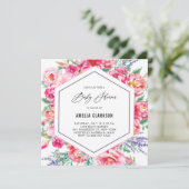 Invitation Fleurs roses et Baby shower lavande (Debout devant)