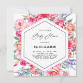 Invitation Fleurs roses et Baby shower lavande (Devant)