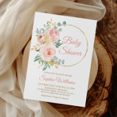 Invitation Fleurs roses et Baby shower or