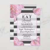 Invitation Fleurs roses et bandes noires, grises et blanches (Devant / Derrière)