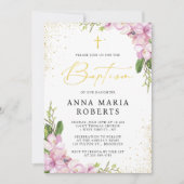 Invitation Fleurs roses et Baptême de fille brute (Devant)