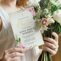 Fleurs roses et Baptême de fille brute