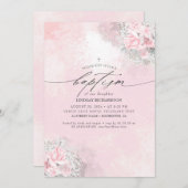 Invitation Fleurs roses et Baptême de petite fille (Devant / Derrière)