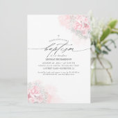 Invitation Fleurs roses et Baptême de petite fille (Debout devant)