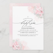Invitation Fleurs roses et Baptême de petite fille (Devant / Derrière)