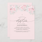 Invitation Fleurs roses et Baptême de petite fille (Devant / Derrière)