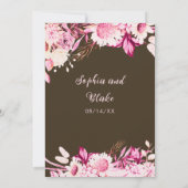 Invitation Fleurs roses et blanches Boho Bois Mariage Marron (Dos)