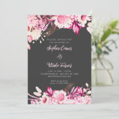Invitation Fleurs roses et blanches Boho Mariage Gris (Debout devant)