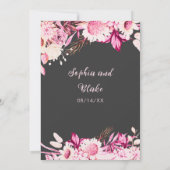 Invitation Fleurs roses et blanches Boho Mariage Gris (Dos)
