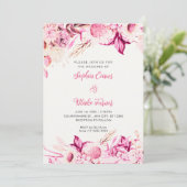 Invitation Fleurs roses et blanches Boho Off Mariage blanc (Debout devant)