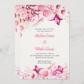 Invitation Fleurs roses et blanches Boho Off Mariage blanc (Devant / Derrière)