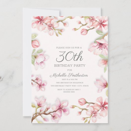 Invitation Fleurs roses et blanches de printemps pour les 30 (Devant)
