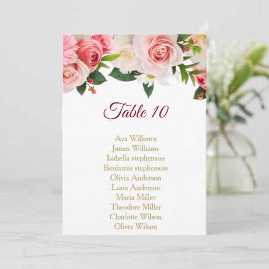 Invitation fleurs roses et blanches sièges en or (Debout devant)