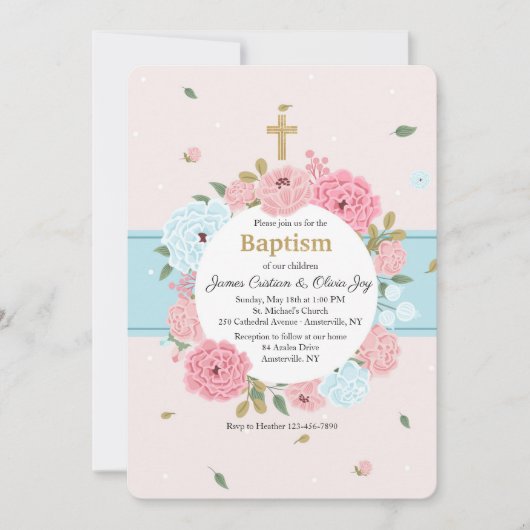 Invitation Fleurs Roses et Bleues (Devant)