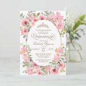 Invitation Fleurs roses et bleues Aquarelle Florale Quinceane (Debout devant)