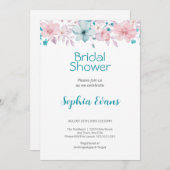 Invitation Fleurs roses et bleues Fête des mariées blanche (Devant / Derrière)