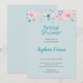 Invitation Fleurs roses et bleues Réception de mariage bleu (Devant / Derrière)