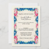 Invitation Fleurs roses et bleues sur Faux Parchment Mariage (Devant)