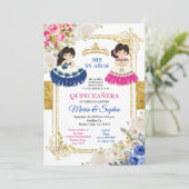 Invitation Fleurs roses et bleues Twin Quinceanera (Debout devant)