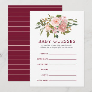 Invitation Fleurs roses et bordeaux Baby Shower suppositions