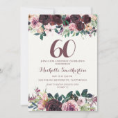 Invitation Fleurs roses et bordeaux pour 60 ans (Devant)