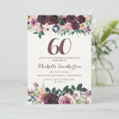 Invitation Fleurs roses et bordeaux pour 60 ans (Debout devant)