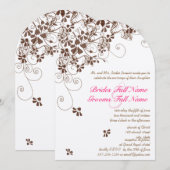 Invitation Fleurs roses et Brown tournois de mariage Invitati (Devant / Derrière)