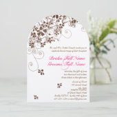 Invitation Fleurs roses et Brown tournois de mariage Invitati (Debout devant)