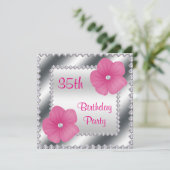 Invitation Fleurs roses et diamants 35e anniversaire (Debout devant)