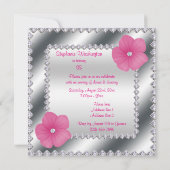 Invitation Fleurs roses et diamants 35e anniversaire (Dos)