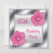 Invitation Fleurs roses et diamants 35e anniversaire (Devant)