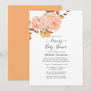Invitation Fleurs roses et dorées pour une douche de mariage