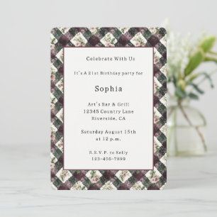 Invitation Fleurs roses et fausse dentelle noire bordeaux pou