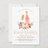 Invitation Fleurs roses et Fête des mariées dorée et mousseus (Devant)