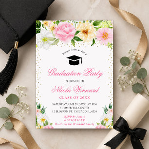 Invitation Fleurs roses et jaunes à l'aquarelle pour la remis