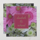 Invitation Fleurs roses et Mariage de Rose blanche (Devant / Derrière)