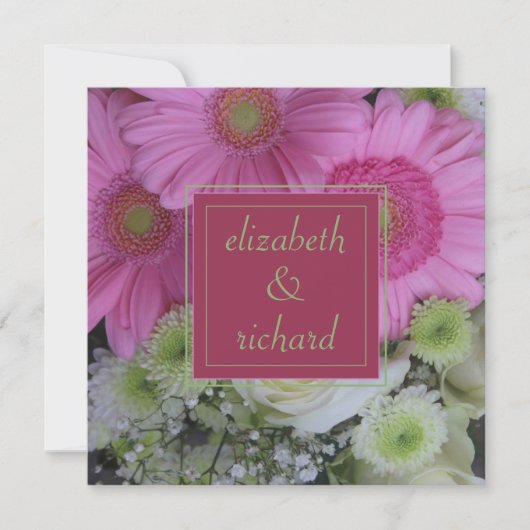 Invitation Fleurs roses et Mariage de Rose blanche (Devant)