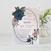 Invitation fleurs roses et navales anniversaire géométrique (Debout devant)
