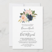 Invitation Fleurs roses et navires | Bat Mitzvah blanche (Devant)