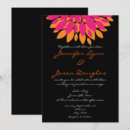 Invitation Fleurs roses et oranges simples épousant des (Devant / Derrière)
