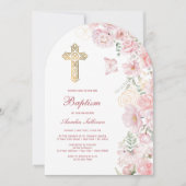 Invitation Fleurs roses et papillons Arch Baptême (Devant)