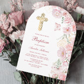 Invitation Fleurs roses et papillons Arch Baptême