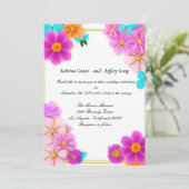 Invitation Fleurs roses et papillons Mariage (Debout devant)