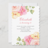 Invitation Fleurs roses et pêche. Fête d'anniversaire fleurie (Devant)