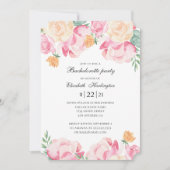 Invitation Fleurs roses et pêche. Fête de bachelorette floral (Devant)