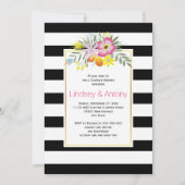 Invitation Fleurs roses et rayures mariage douche couple (Devant)
